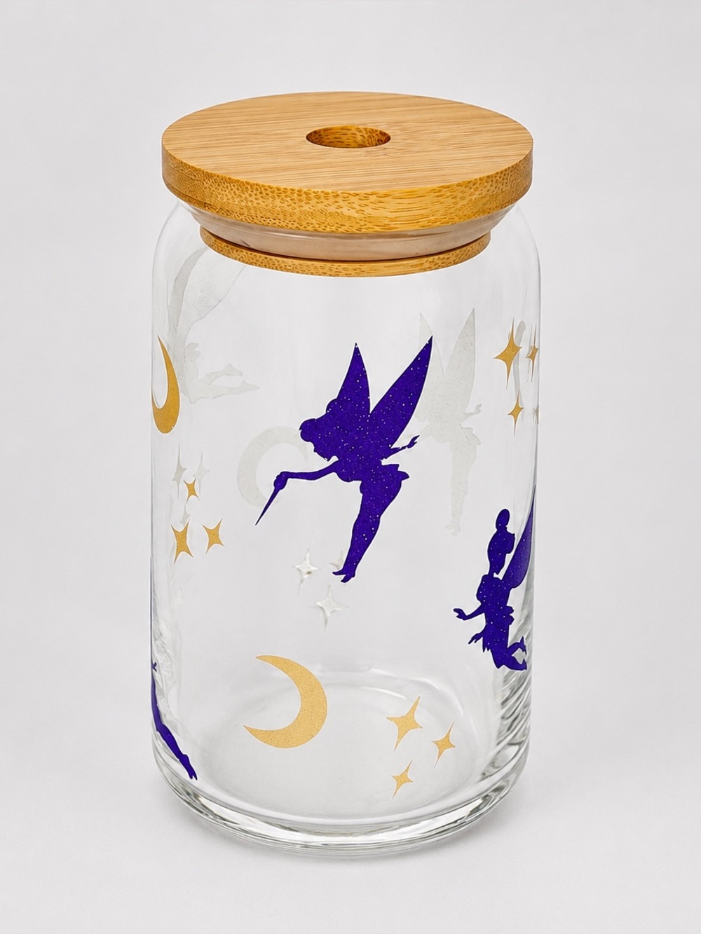 Purple Fairy & Stars 16oz Libby Can Glass Tumbler with Bamboo Lid